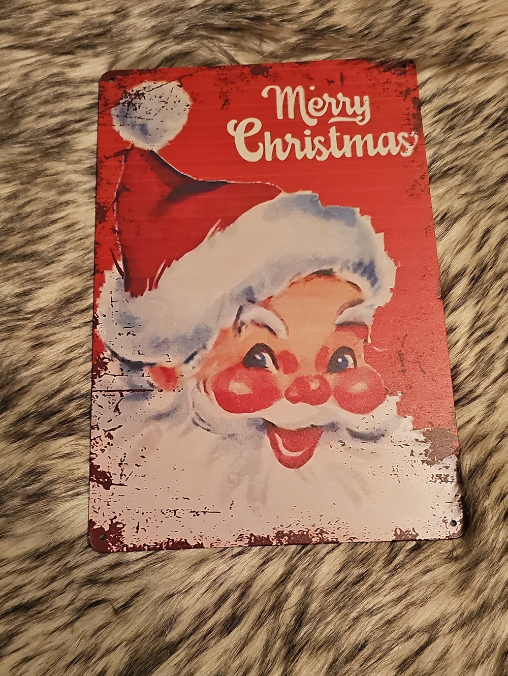 Red Santa 'Merry Christmas'  Metal Wall Sign